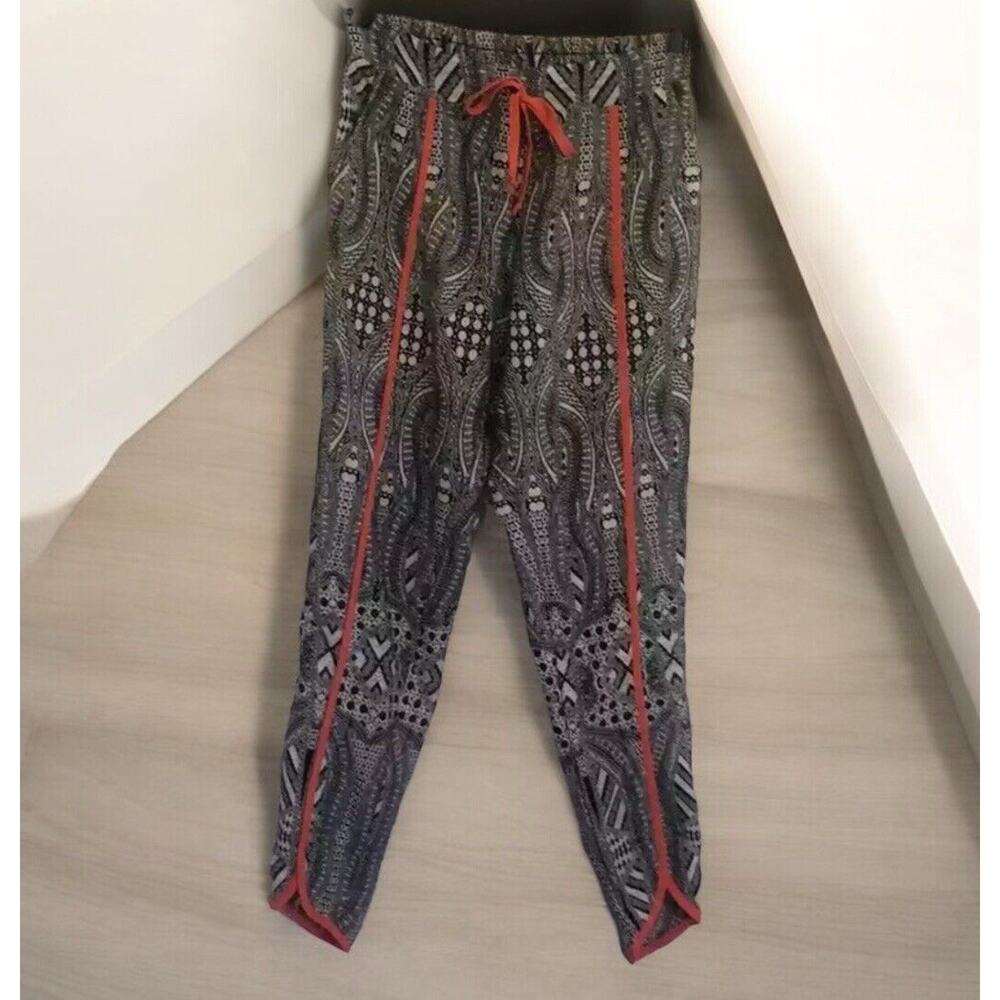 Dizzy Gal Black White Zebra print coral trim Lightweight pants Women’s Size S